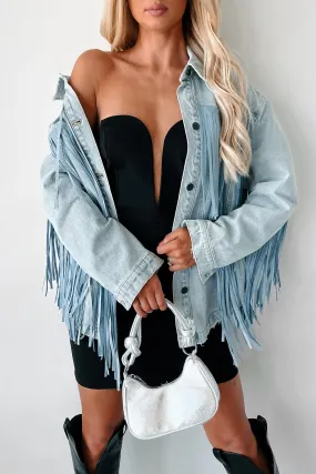 Trailblazing Style Fringe Denim Jacket (Medium Denim)