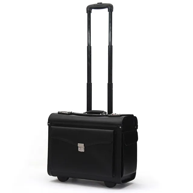 Travel Tale 19 Inch Black Carry On Suitcase Pu Leather Cabin Trolley Busy Boarding Crew Luggage