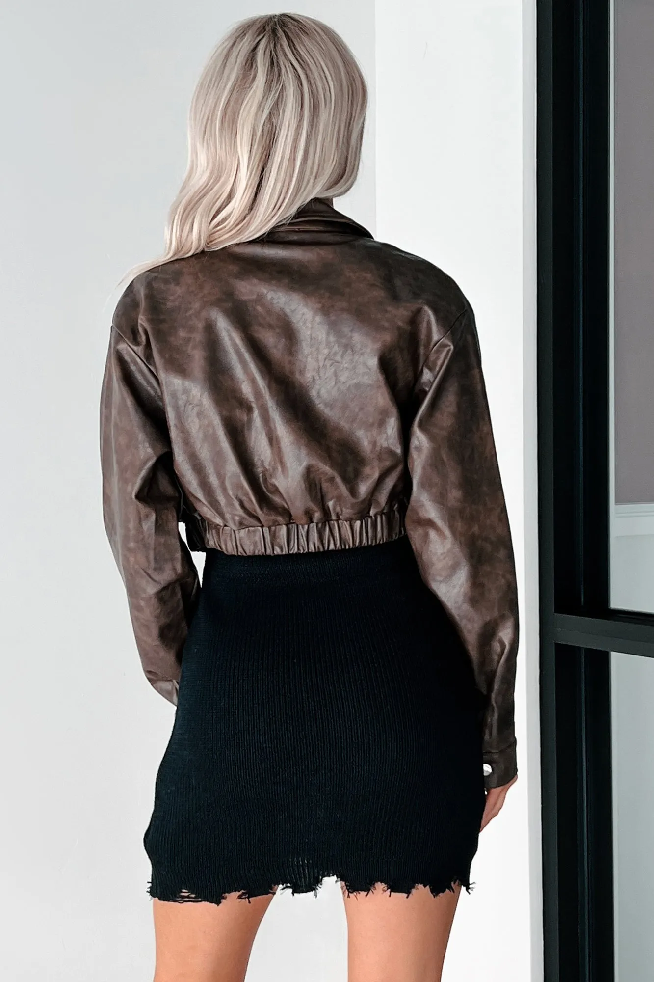 Trust Nobody Faux Leather Crop Jacket (Espresso)