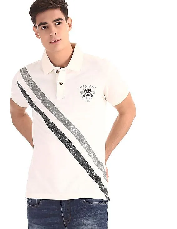 U.S. Polo Assn. Denim Co. White Diagonal Stripe Pique Polo Shirt