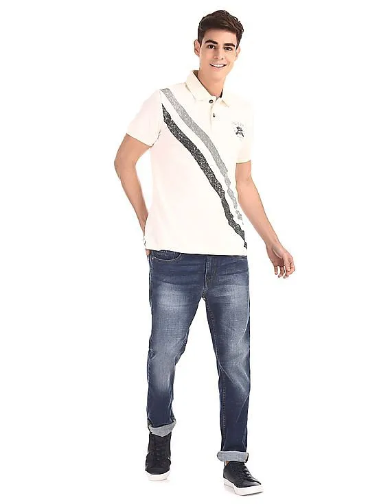 U.S. Polo Assn. Denim Co. White Diagonal Stripe Pique Polo Shirt