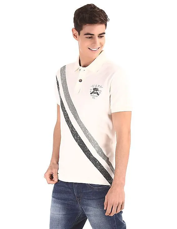 U.S. Polo Assn. Denim Co. White Diagonal Stripe Pique Polo Shirt