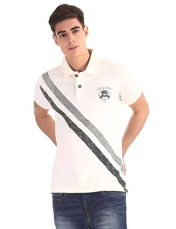 U.S. Polo Assn. Denim Co. White Diagonal Stripe Pique Polo Shirt