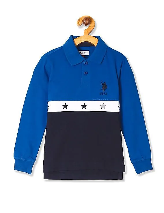 U.S. Polo Assn. Kids Blue Boys Embroidered Accent Panelled Polo Shirt