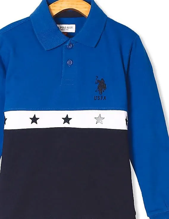 U.S. Polo Assn. Kids Blue Boys Embroidered Accent Panelled Polo Shirt