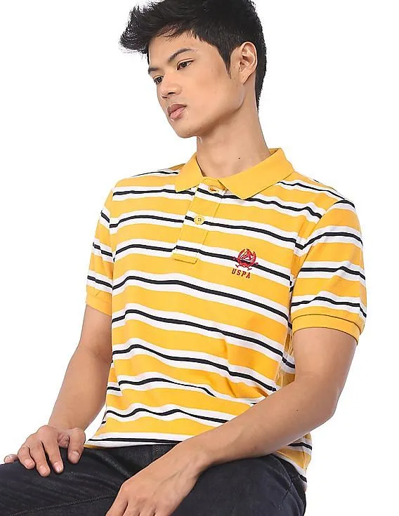 U.S. Polo Assn. Men Yellow And Blue Striped Short Sleeve Polo Shirt