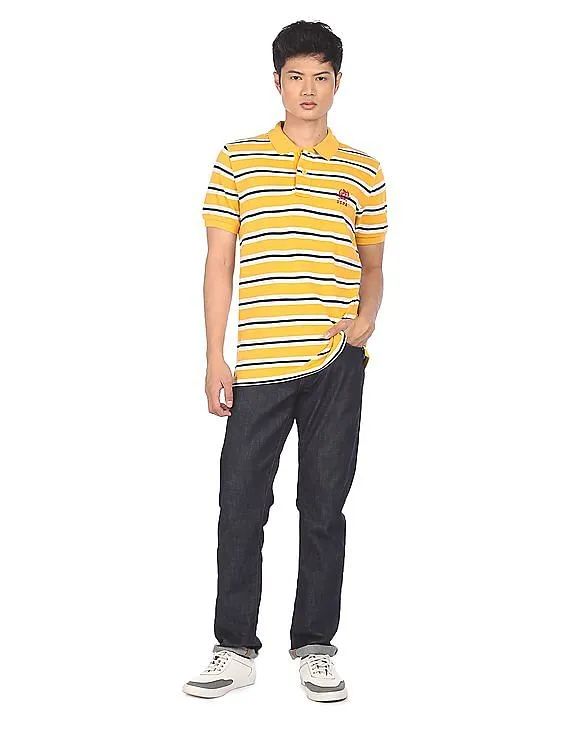 U.S. Polo Assn. Men Yellow And Blue Striped Short Sleeve Polo Shirt