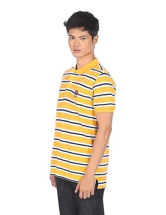 U.S. Polo Assn. Men Yellow And Blue Striped Short Sleeve Polo Shirt