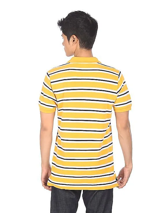 U.S. Polo Assn. Men Yellow And Blue Striped Short Sleeve Polo Shirt