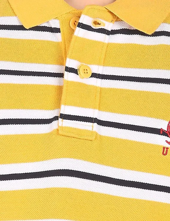 U.S. Polo Assn. Men Yellow And Blue Striped Short Sleeve Polo Shirt