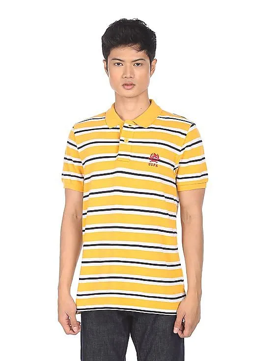 U.S. Polo Assn. Men Yellow And Blue Striped Short Sleeve Polo Shirt