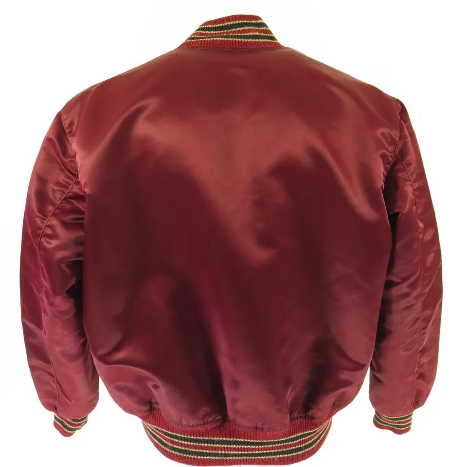 Vintage 60s Harvard Baseball Jacket Mens 44 Shiny Satin Red D Pockets