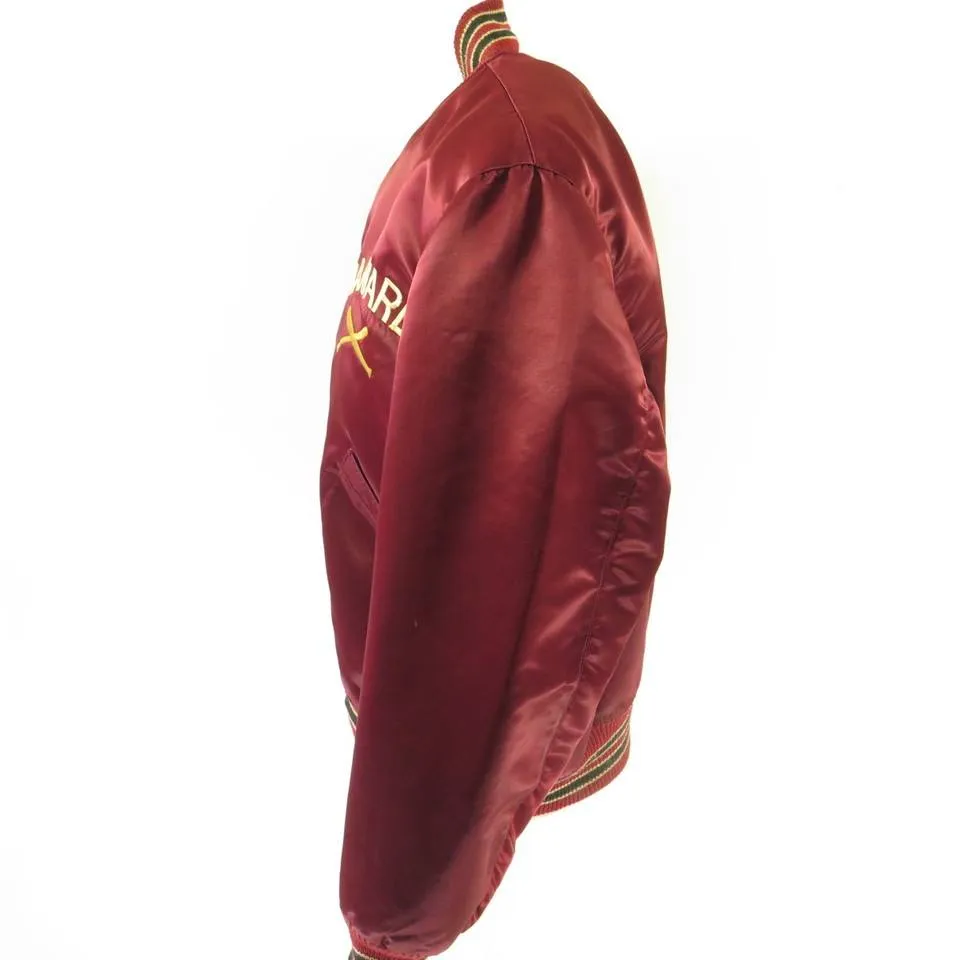 Vintage 60s Harvard Baseball Jacket Mens 44 Shiny Satin Red D Pockets