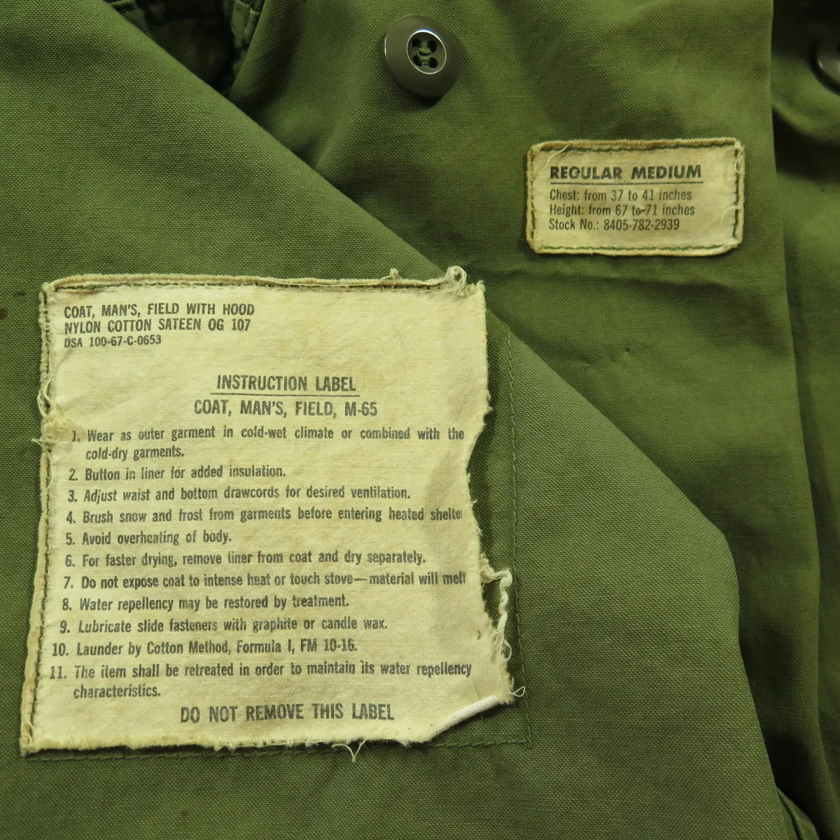 Vintage 60s M-65 OG-107 Field Jacket M Vietnam Nylon Sateen