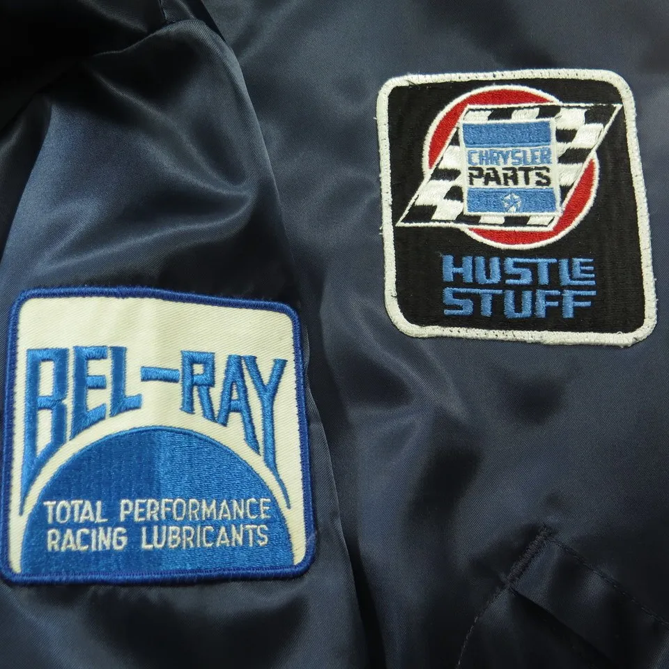 Vintage 80s Champion Racing Jacket Mens XL Satin Blue Chrysler Del Ray Deadstock