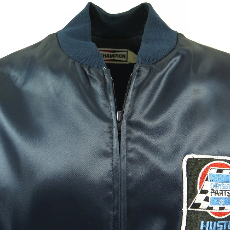 Vintage 80s Champion Racing Jacket Mens XL Satin Blue Chrysler Del Ray Deadstock