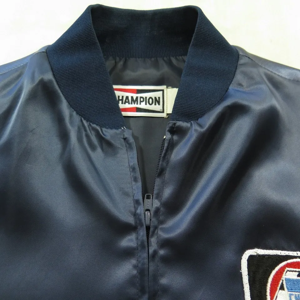 Vintage 80s Champion Racing Jacket Mens XL Satin Blue Chrysler Del Ray Deadstock