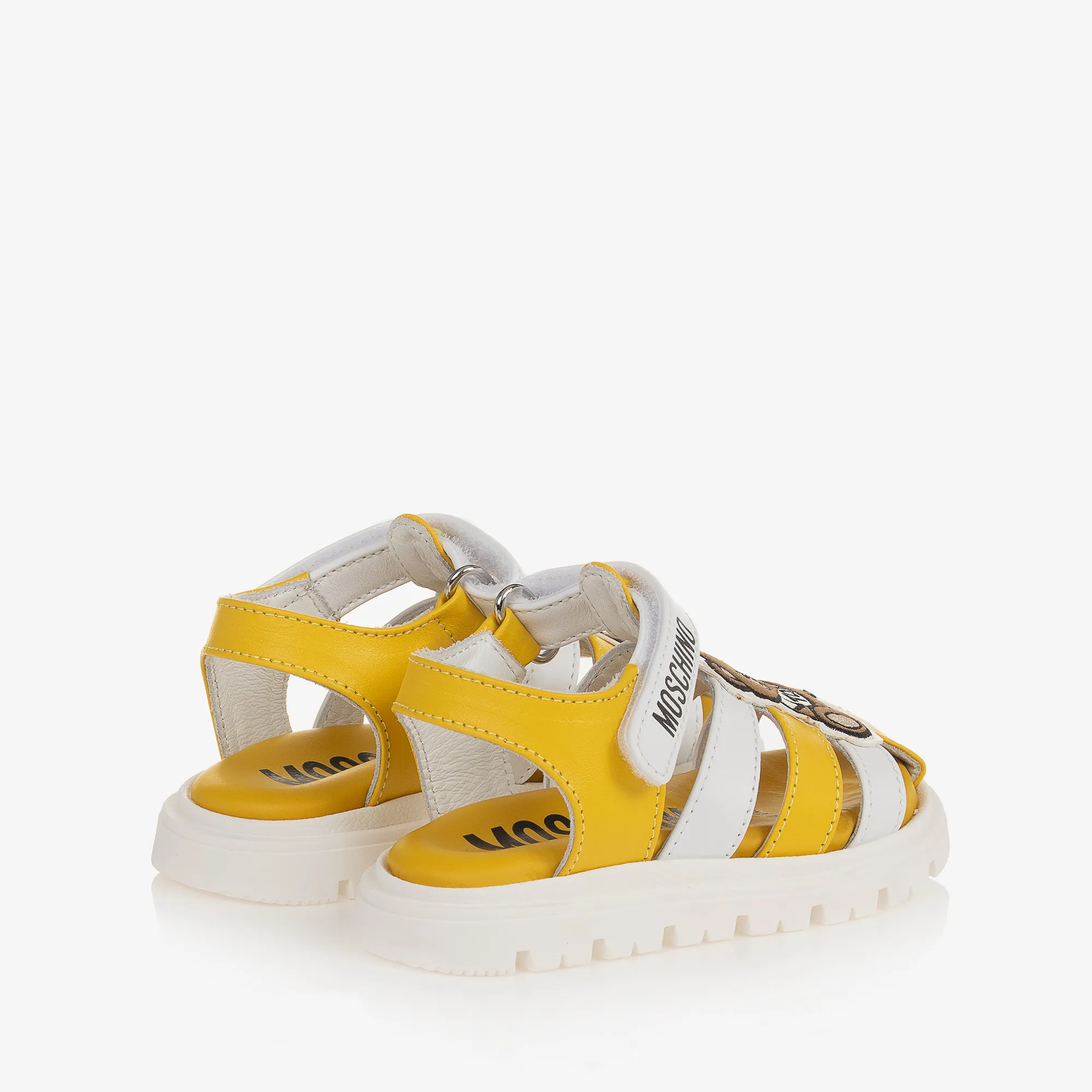 White & Yellow Leather Teddy Bear Sandals