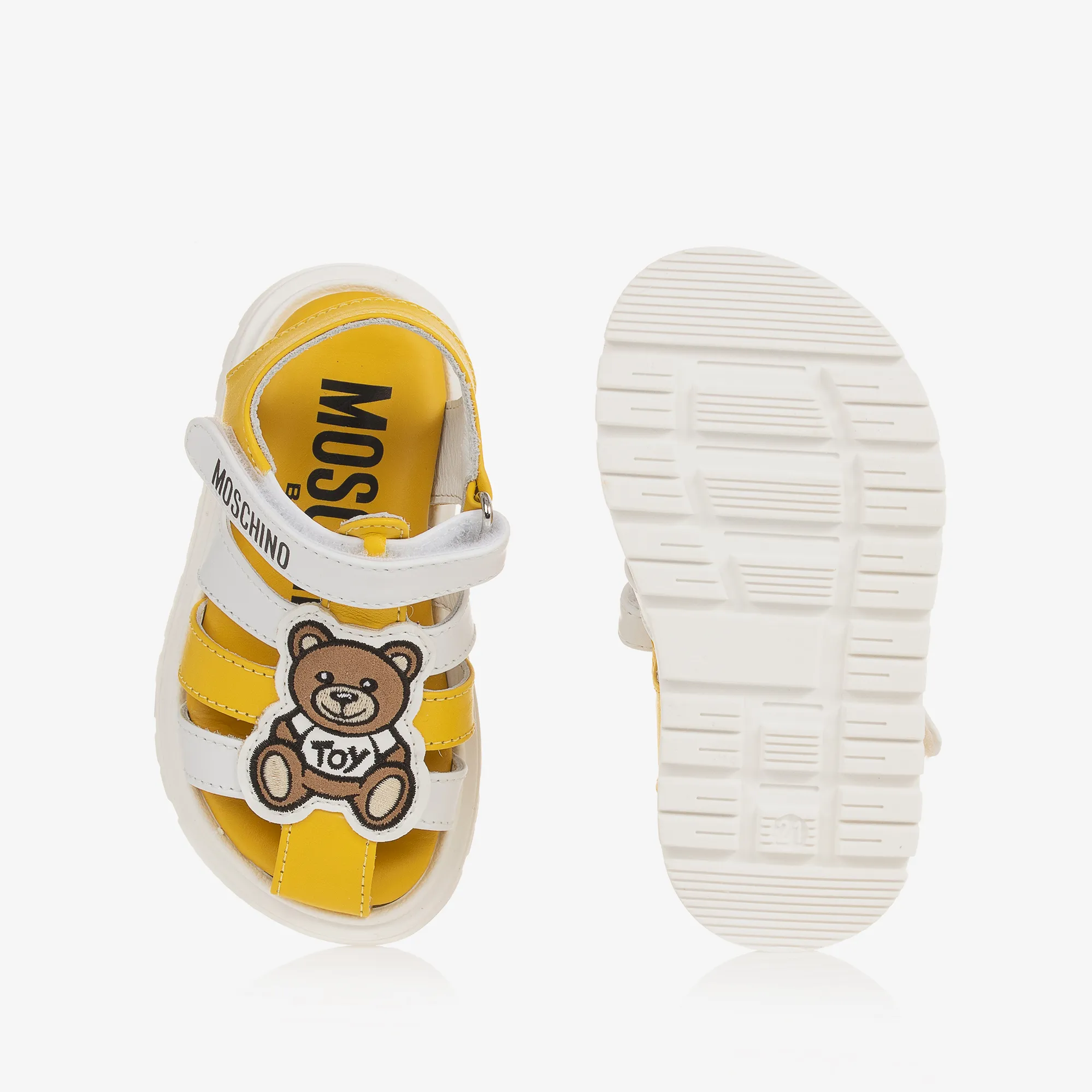 White & Yellow Leather Teddy Bear Sandals