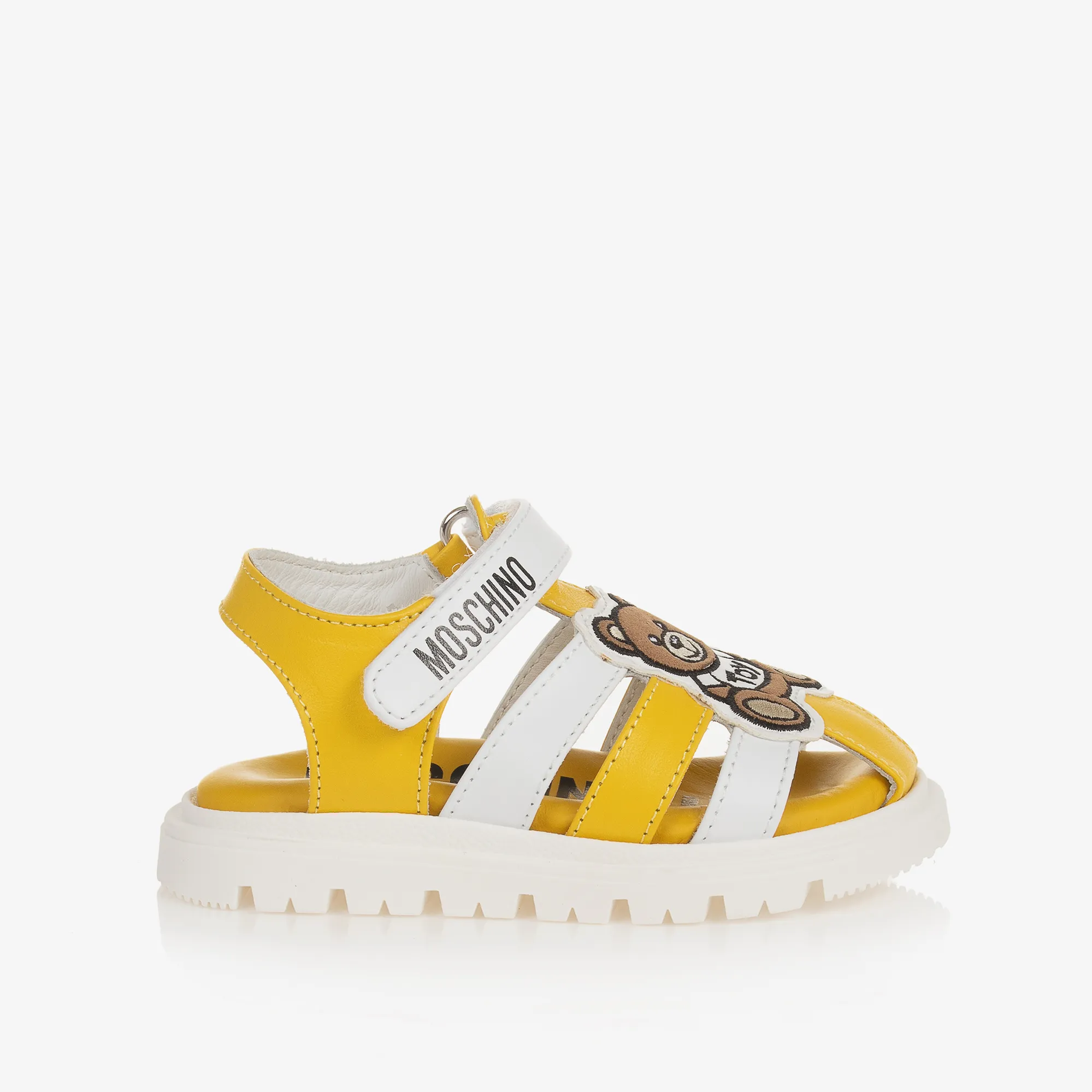 White & Yellow Leather Teddy Bear Sandals