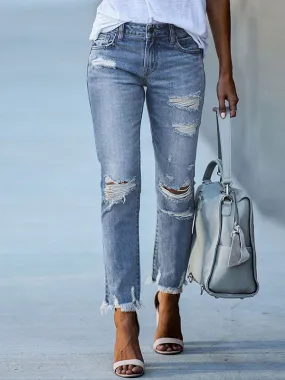 Woman's Jeans Modern Distressed Skinny Polyester