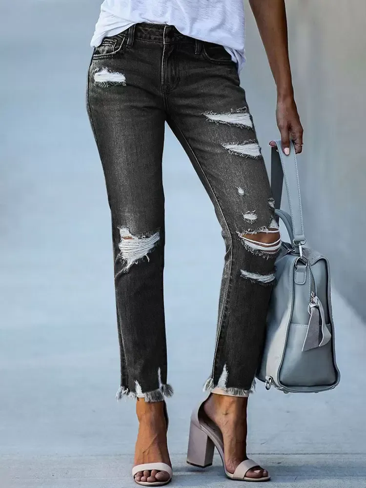 Woman's Jeans Modern Distressed Skinny Polyester