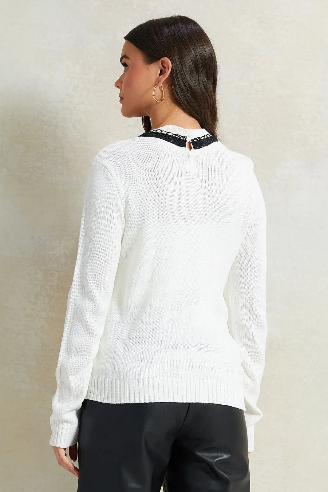 Women White Peter Pan Collar Pullover