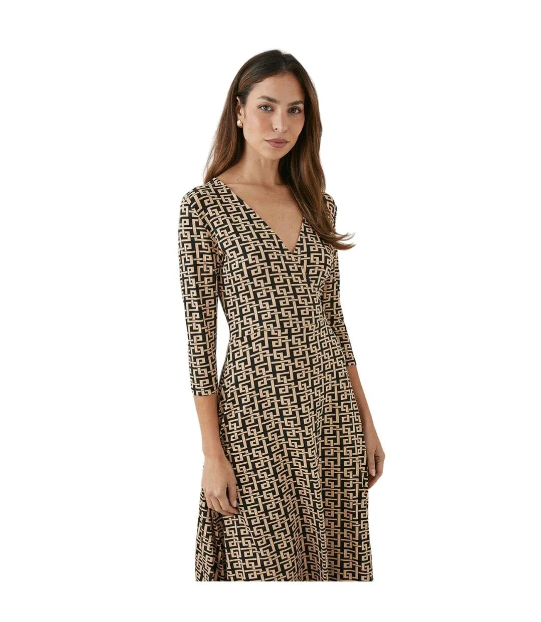 Womens/ladies geometric wrap midi dress black/cream Principles