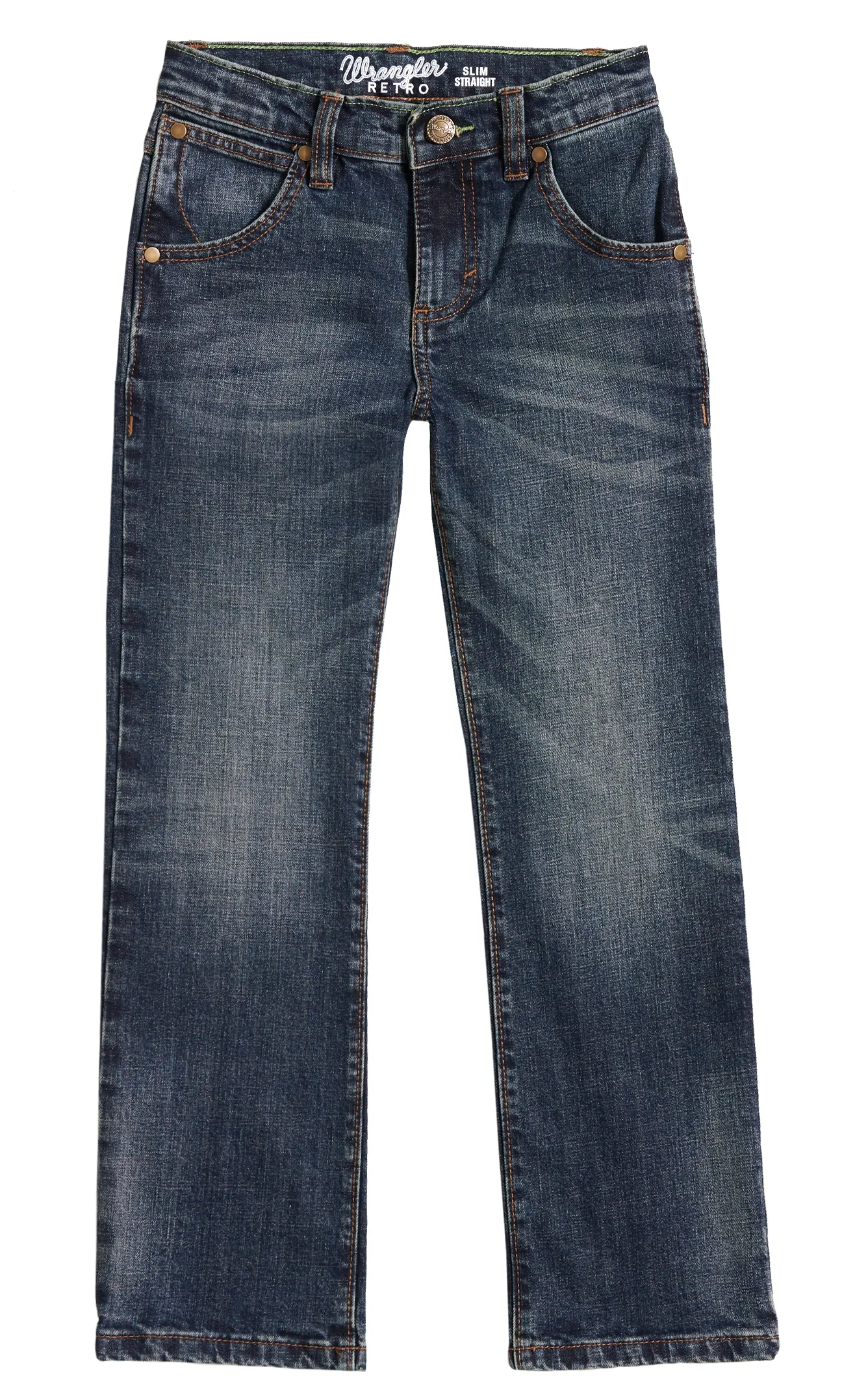 Wrangler Retro Boys' Bozeman Dark Wash Slim Fit Straight Leg Stretch Jeans (1T-7)