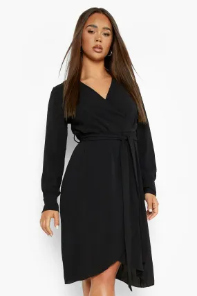 Wrap Belted Long Sleeve Midi Dress