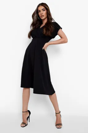 Wrap Front Midi Skater Dress