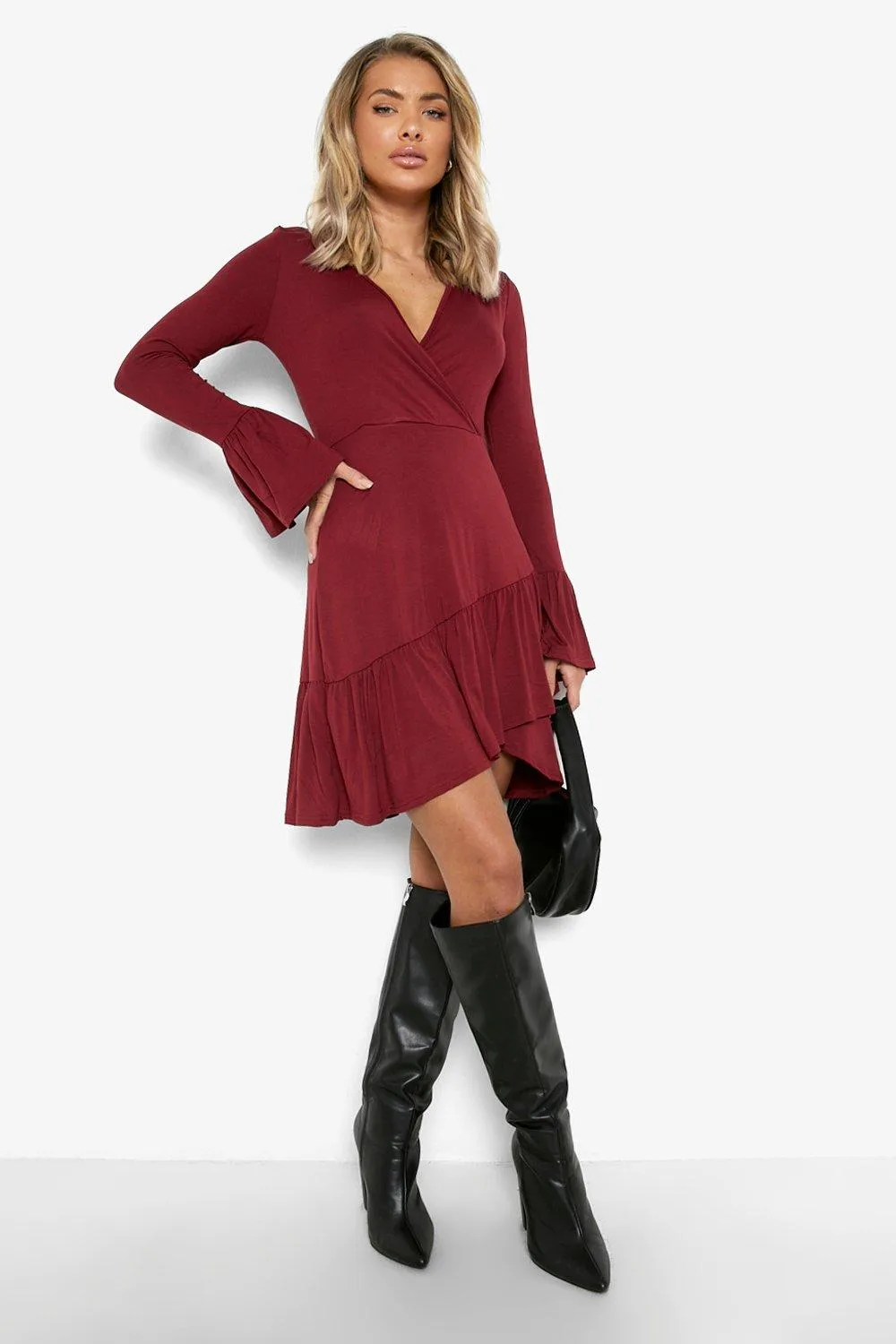 Wrap Over Frill Hem Dress