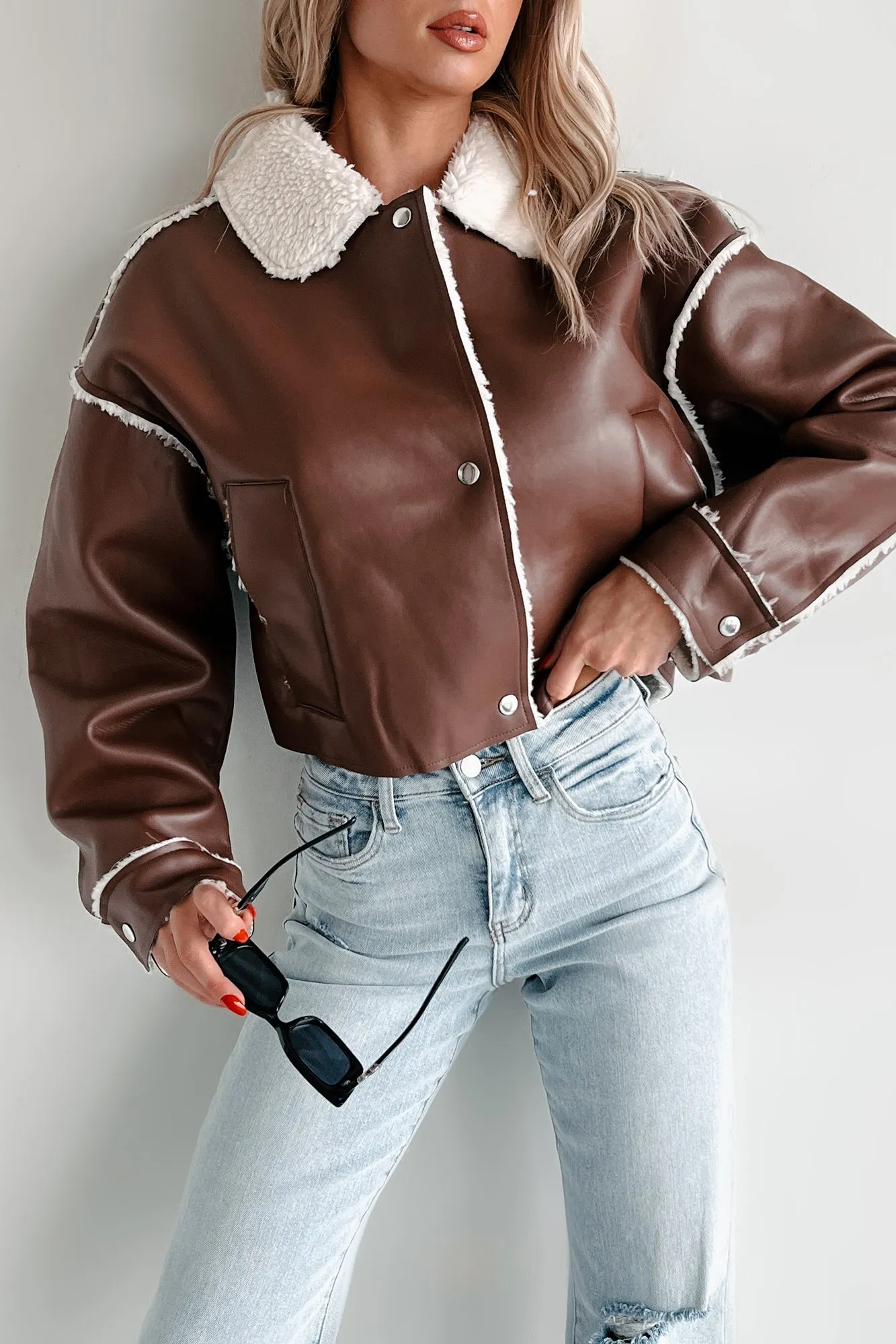 Zayna Faux Leather Jacket (Brown)