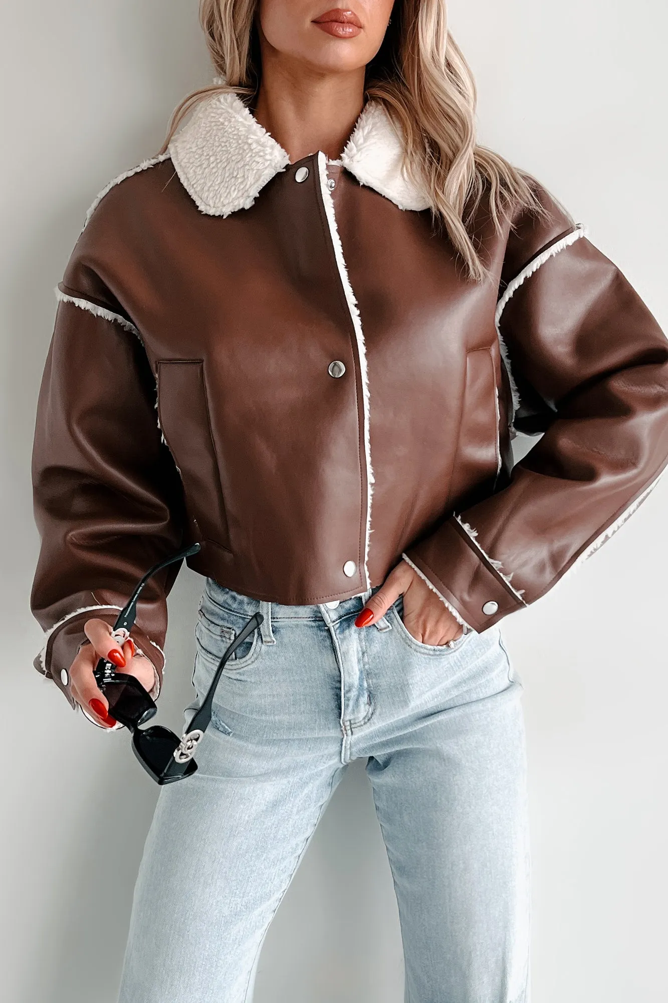 Zayna Faux Leather Jacket (Brown)