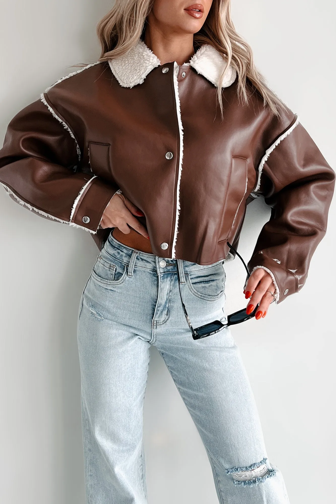 Zayna Faux Leather Jacket (Brown)