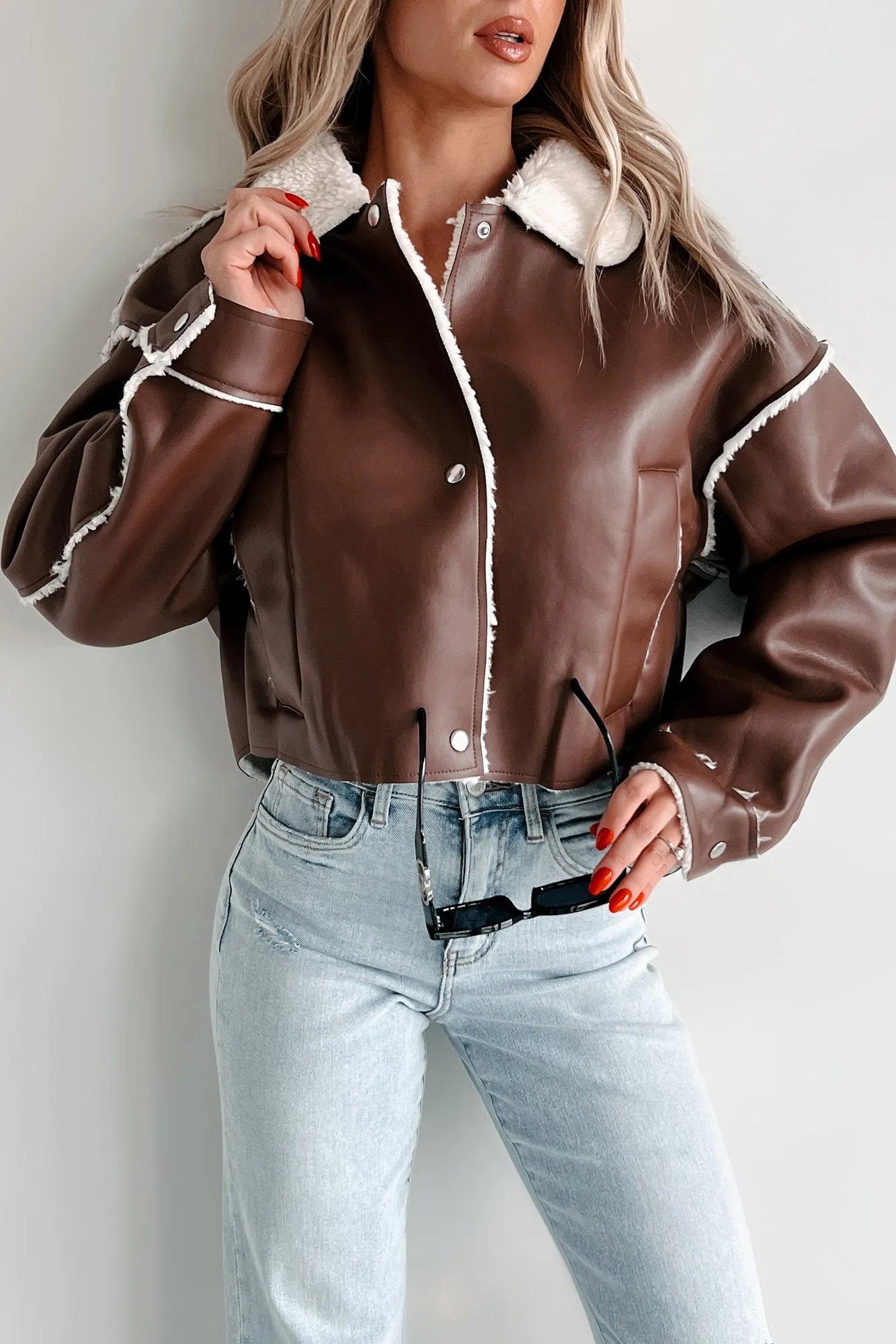 Zayna Faux Leather Jacket (Brown)