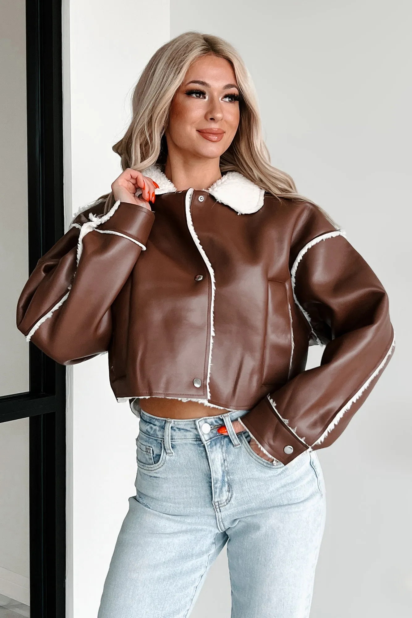 Zayna Faux Leather Jacket (Brown)